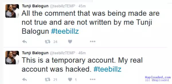 Tee Billz Denies Scandalous Rants About Tiwa Savage, Says His Account Was Hacked